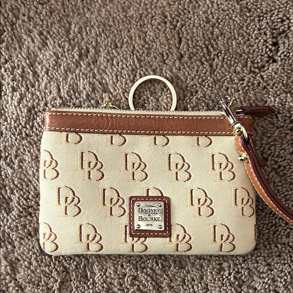 Dooney & Bourke Cream and Tan Logo Wristlet